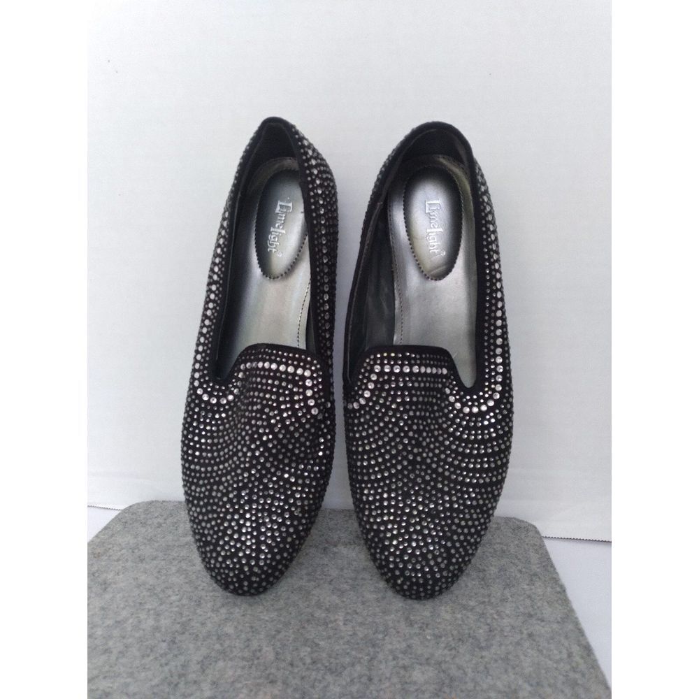 Elegant Black Rhinestone Studded Loafers Slip-On Flat‎ Shoes Evening Party Wear